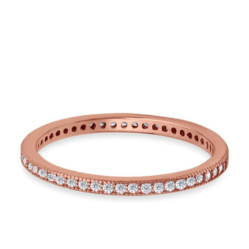 Stackable Full Eternity Wedding Band Rings Rose Tone, Simulated CZ 925 Sterling Silver